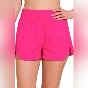 Zenana Windbreaker Smocked Waistband Running Shorts